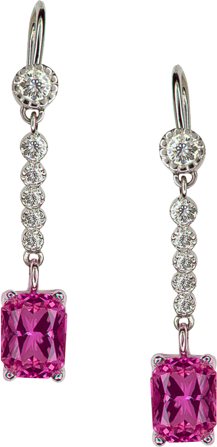 Radiant Cut Pink Sapphire And Diamond Earrings - Diamond (920x920)