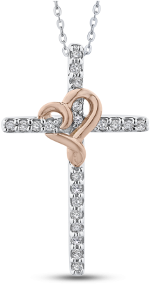 10k White & Pink Gold Diamond Cross Pendant With Chain - Mat Day Chuyen 3 Chia Khoa Vang 18k (450x450)