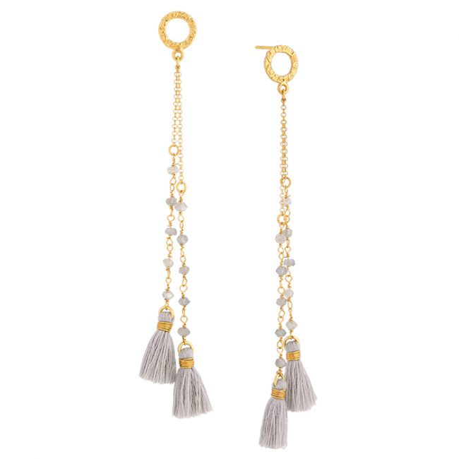 Labradorites Earrings With Grey Tassels - Earrings (650x650)