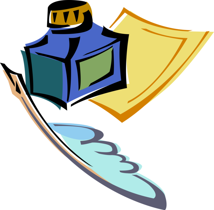 Vector Illustration Of Ink With Feather Quill Pen And - Poetry Icons (715x700)