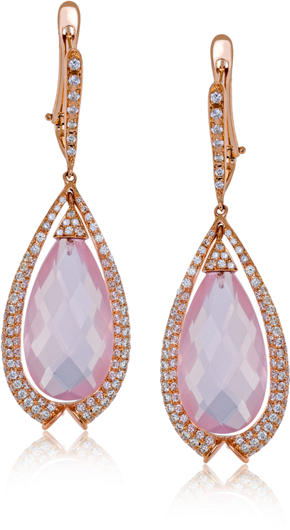 These Romantic Earrings From Our Vintage Vixen Collection - Zeghani Rose Quartz And Diamonds Rose Gold Earrings (800x800)