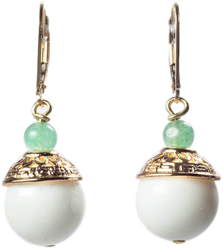 Realm Of Peace Bead Drop Earrings - Gold Filled Semi Precious Gemstone Earrings, White (889x667)