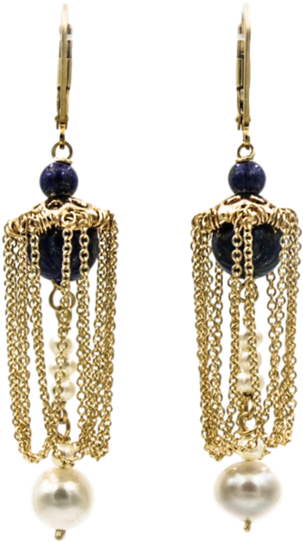 Empress' Counsel Earrings - Gold Filled Lapis Earrings With Pearls: Empress' Counsel (1024x768)
