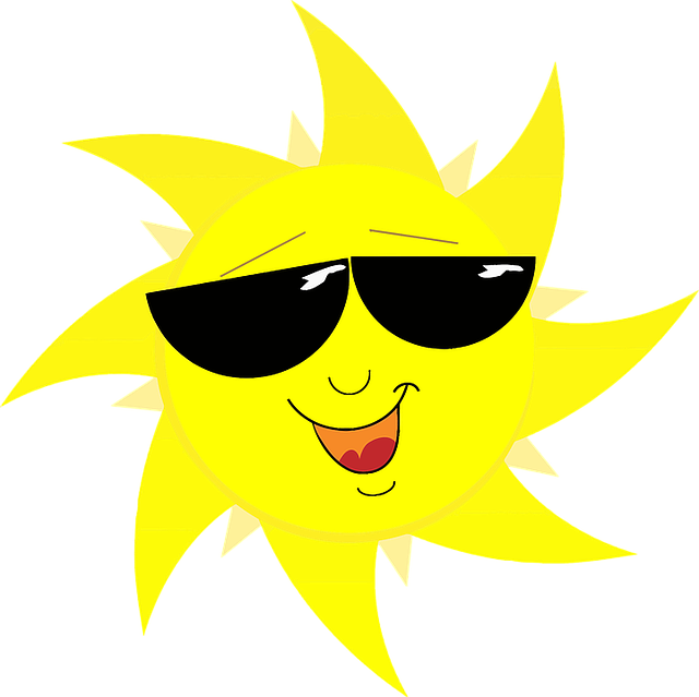 Smiling Sun With Sunglasses Vector Drawing - Sun With Sunglasses Png (640x639)