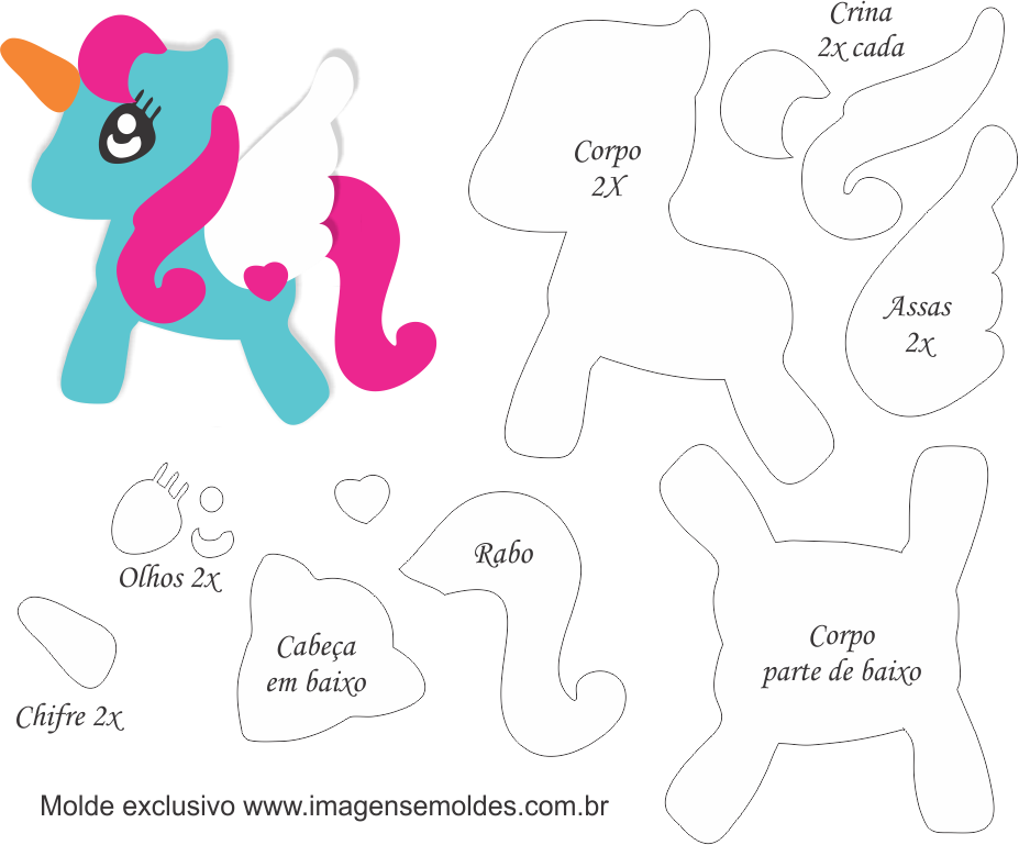 Molde De Unicórnio 6 Para Eva - Molde De Unicórnio Eva (927x769)
