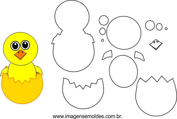 Molde De Pintinho Para Feltro Eva Artesanato Moldes - Molde Pintinho Em Feltro (574x387)