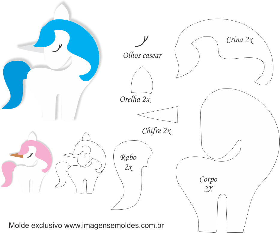 Molde De Unicórnio 1 Para Feltro Eva E Artesanato, - Moldes De Unicornio Para Chaveirinho (934x779)