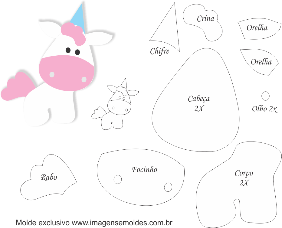 Molde De Unicórnio 8 Para Feltro Eva E Artesanato, - Diagram (932x754)