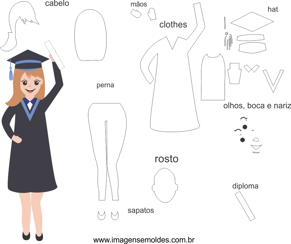 Moldes Bonecas Feltro Formatura (942x791)