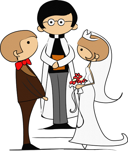 연필 드로잉, 신랑, 클립 아트, Decoupage, 2월, 결혼, 신부, 결혼식, 그림 - Novios En Iglesia Caricatura (435x512)