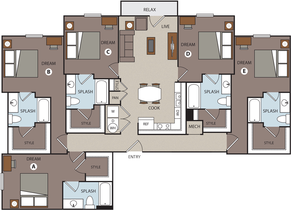 Prado Student Living Floor Plans Studio 1 2 3 4 5 Bedroom - Prado Student Living (1200x801)