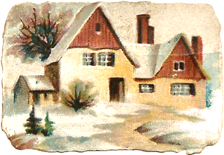 Vintage Victorian Winter House Clipart - Winter (517x379)