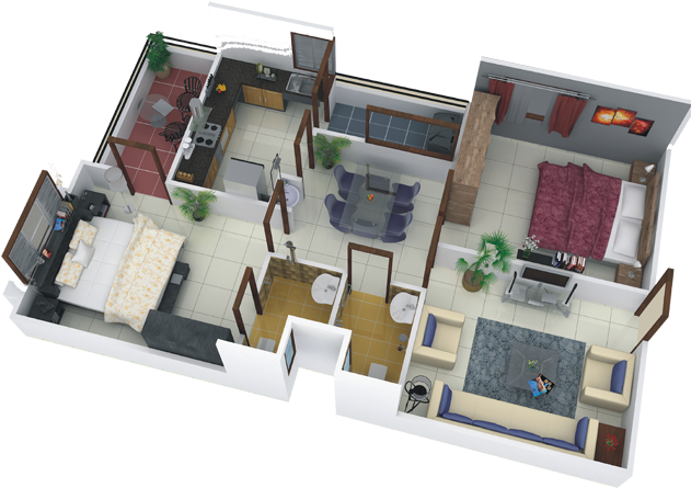 Click To View In Large - 1 Bhk Floor Plan Dwg (650x476)