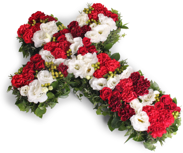 Red And White Cross - Funeral Flowers Png (709x600)