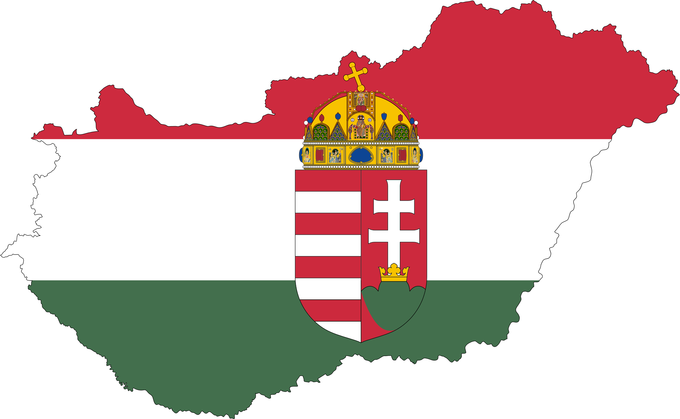 Map Flag With Stroke And Coat Of Arms - Hungarian Flag With Coat Of Arms (2266x1398)