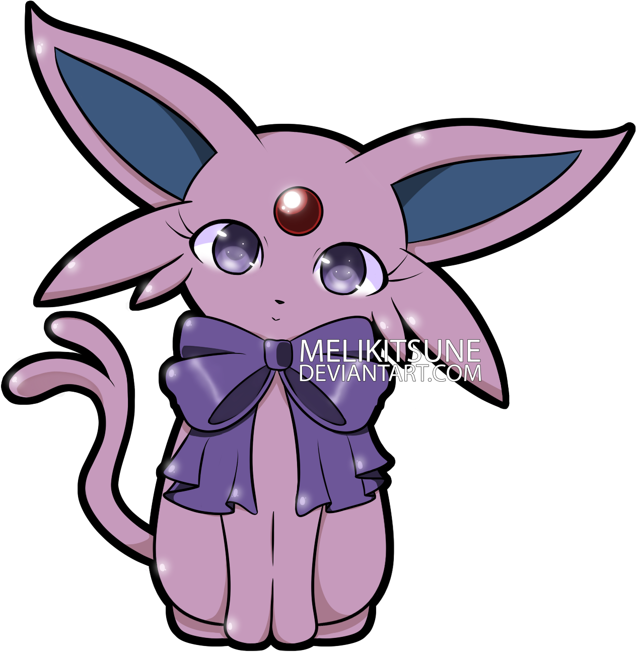 5cm Clear Acrylic Charm Of Espeon With A Cute Ribbon, - Espeon Chibi (1500x1551)