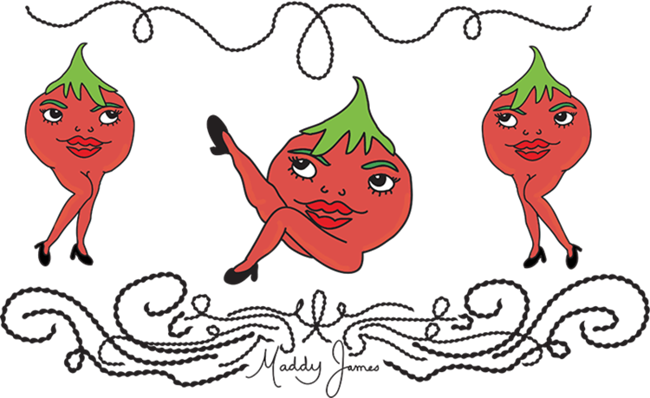 The Logo, Which Is A Sexy Tomato Is In Her Honor, And - Cartoon (650x398)