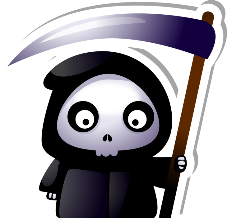 Cute Grim Reaper With Scythe Sticker - Cute Cartoon Grim Reaper (730x700)