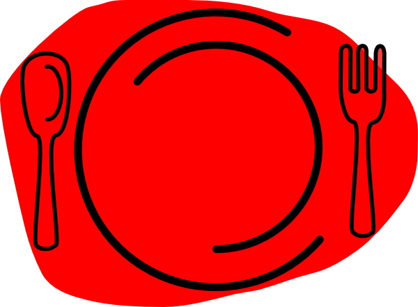 Red Plate Knife Clip Art At Clker - Spoon And Fork (600x442)