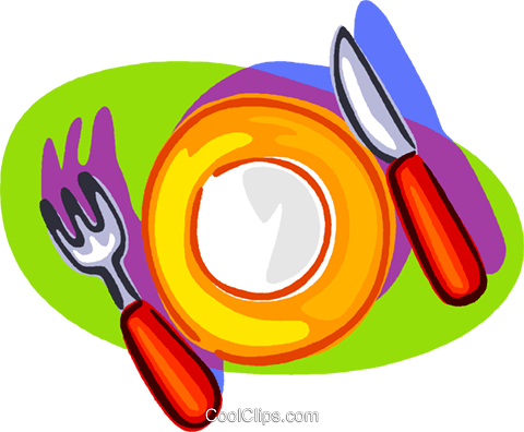 Nice Place Setting Royalty Free Vector Clip Art Illustration - Fork And Knife Plate Clipart (480x396)