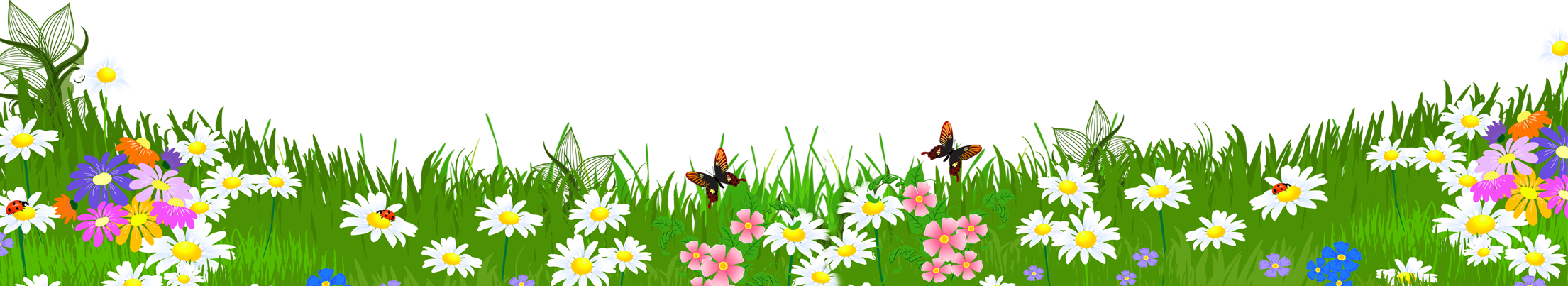 Butterfly Clipart Grass - Grass And Flowers Png (2210x403)