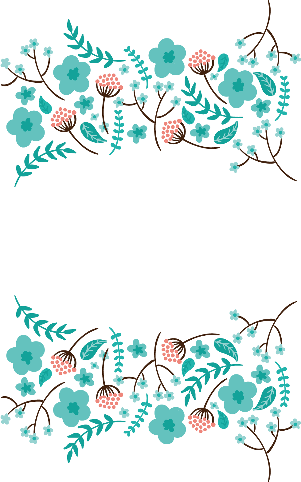 Wedding Invitation Blue - Floral Border Aqua (988x1567)