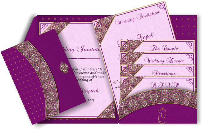 Pink, Purple & Gold Email Wedding Card With Ganesha - Envelope (670x447)