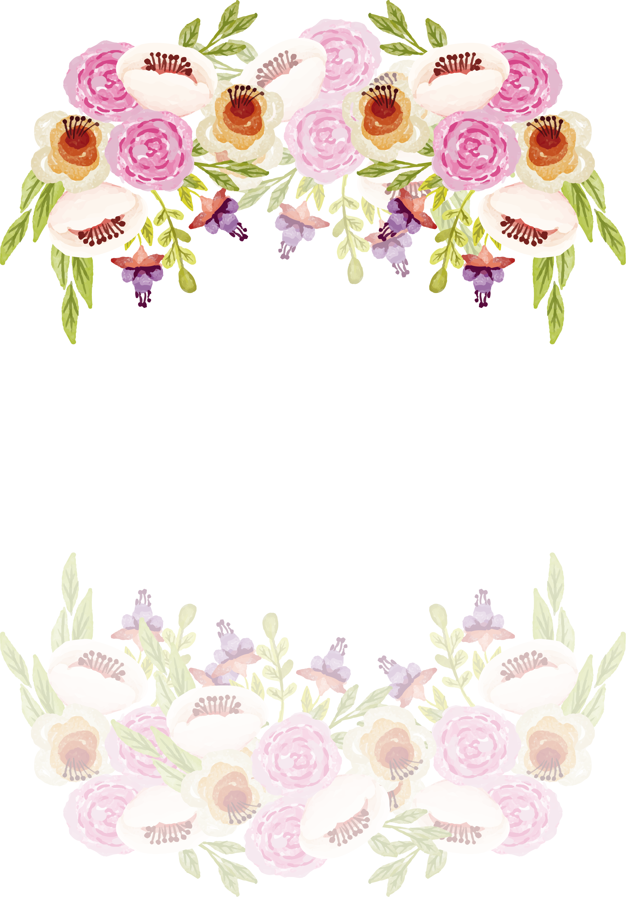 Romantic Watercolor Border Of Camellia - Transparent Wedding Invitation Borders (2064x2957)
