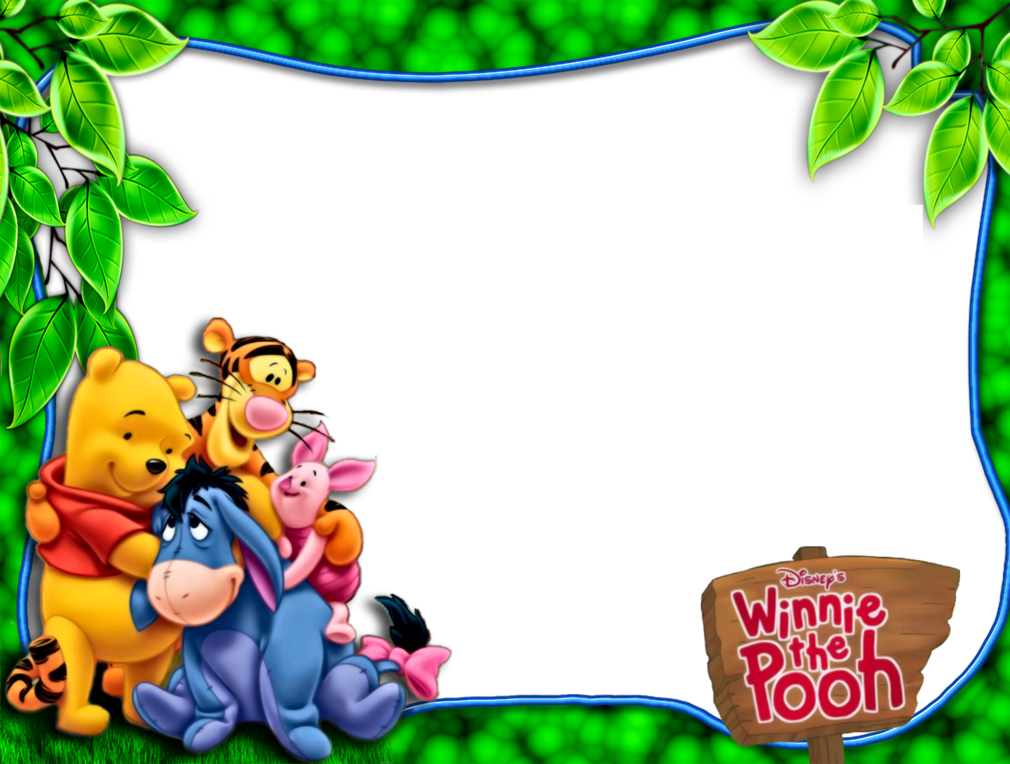 Pooh And Friends Png Green Kids Frame - Winnie The Pooh Frames (2000x1514)
