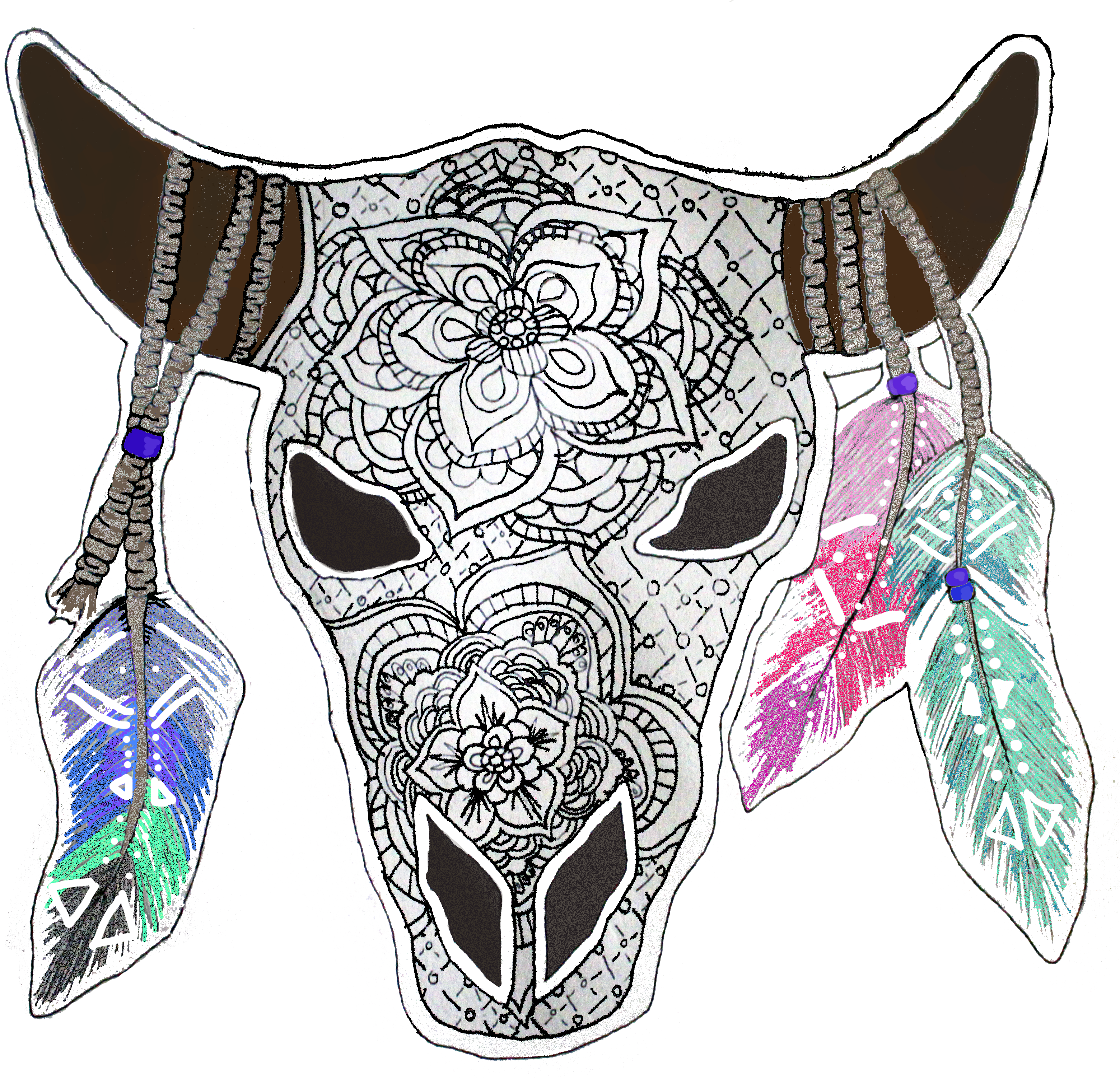 Boho Bull Skull Shirt (3187x3456)