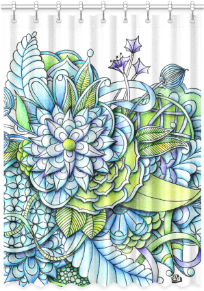 Blue Green Flower Drawing Peaceful Garden Window Curtain - Peaceful Flower Garden Wall Clock - By Zandiepants (500x500)
