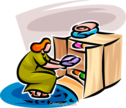 Woman Putting Away Laundry Royalty Free Vector Clip - Clipart Wäsche Schrank (480x411)