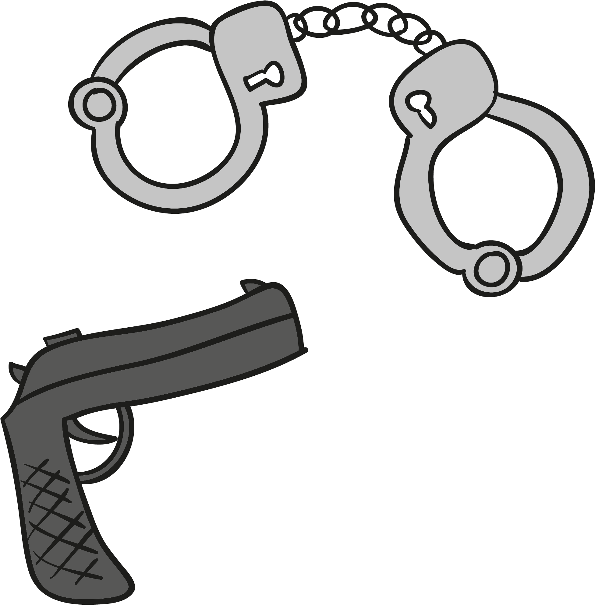 Vector Handcuffs And Gun - Clip Art (2167x2150)