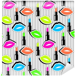 Seamless Pattern With Colorful Badge Shape Lips And - Lip (400x400)