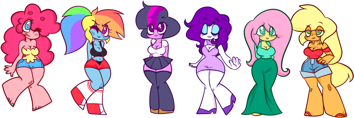 Purrling, Fluttershy, Humanized, Mane Six, Panty And - Cartoon (1280x419)