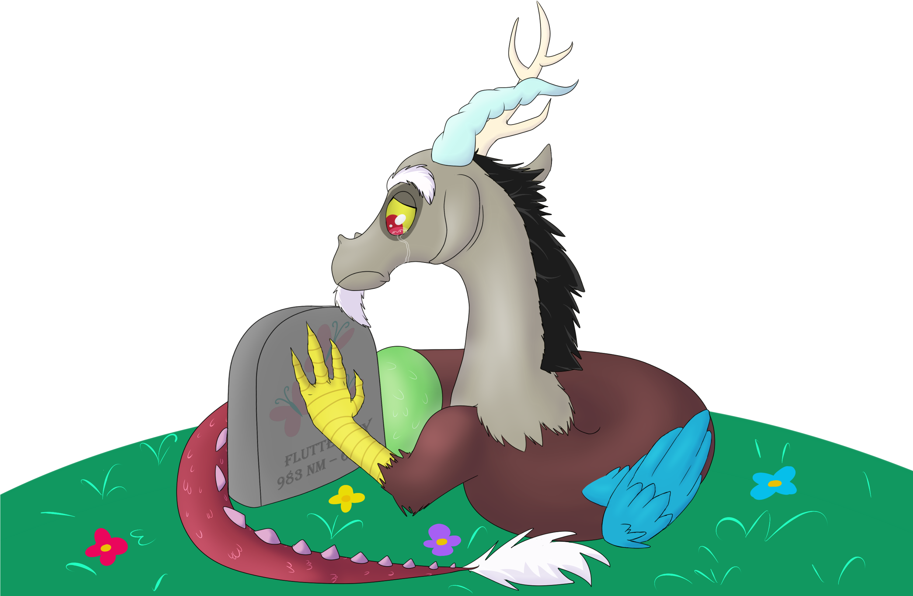 Xonxt, Crying, Death, Discord, Fluttershy, Grave, Immortality - Discord Sad (3000x2000)
