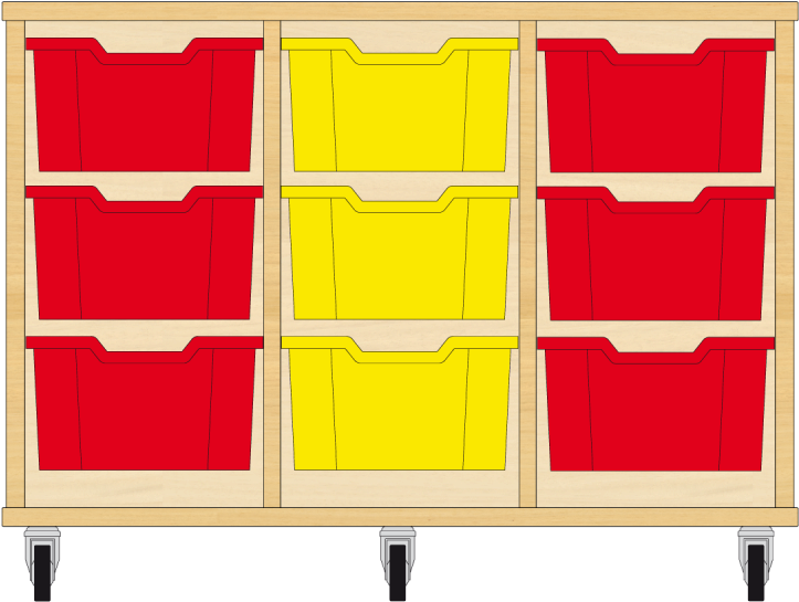 Storix Materiaalkast 12 Beuken, B1050xh684xd465 - Materiaalkast 12 - 3kol. 6hoog Laden Rood-geel-rood (800x800)