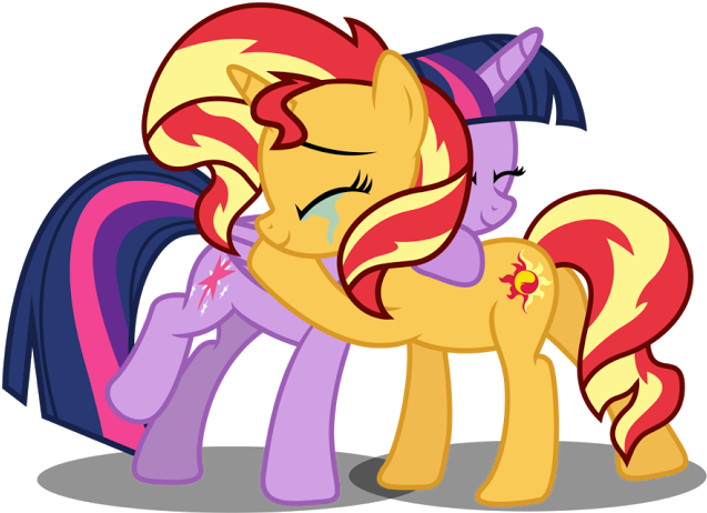 This Is Just So Dam Funny, Starburst Fogot The Track - Sunset Shimmer And Twilight Sparkle Hug (650x609)