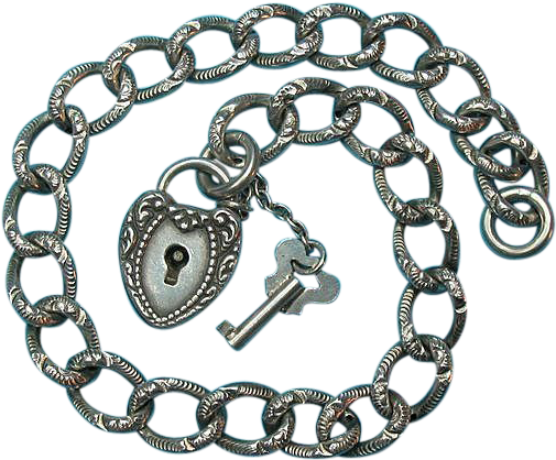 Victorian Sterling Bracelet & Puffy Heart Padlock With - Victorian Sterling Bracelet & Puffy Heart Padlock (504x504)