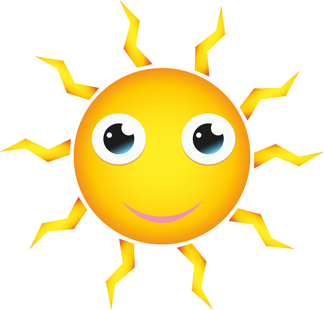 Yellow, Shining, Happy, Face, Eyes - Big Sun Cartoon (640x613)