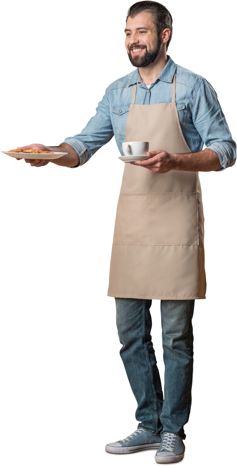 Cut Out Man Waiter With Food And Coffee, Professions - Waiter Png (823x1600)