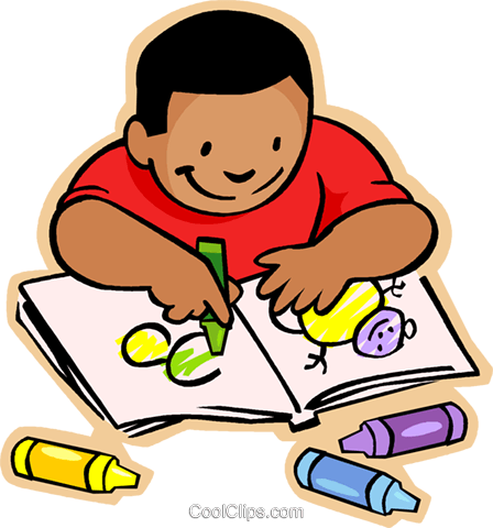 Little Boy With Crayons And Coloring Book Royalty Free - Coloring Clip Art (448x480)