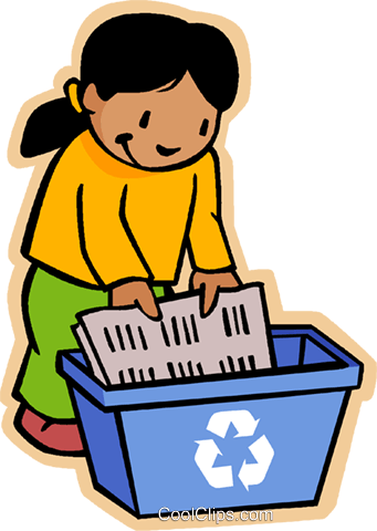 Girl Recycling Using Blue Box Royalty Free Vector Clip - Taking Care Of Your School (341x480)