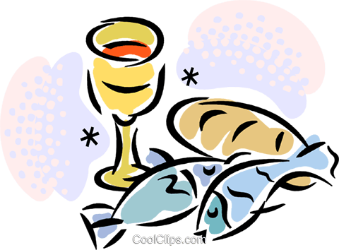 Chalice, Fish, Bread Royalty Free Vector Clip Art Illustration - Fish And Bread Transparent (480x354)