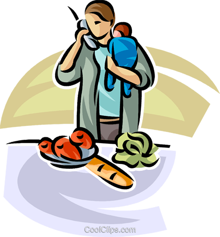 Woman With Baby Making Lunch Royalty Free Vector Clip - Illustration (652x700)