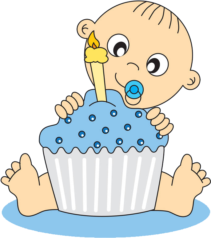 Birthday Cake Infant Greeting Card Clip Art - Cartoon Baby With Birthday Cake (1000x1000)