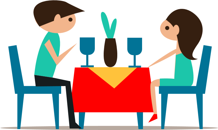 Table Dinner Cartoon - Couple Cartoon Eating Together (738x441)