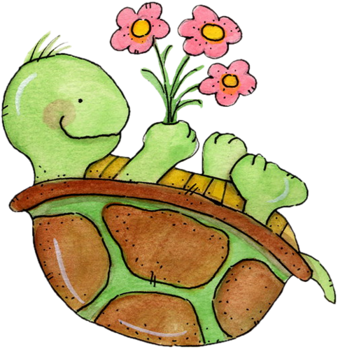 Flower 81s - Turtle With Flowers Clipart (483x500)