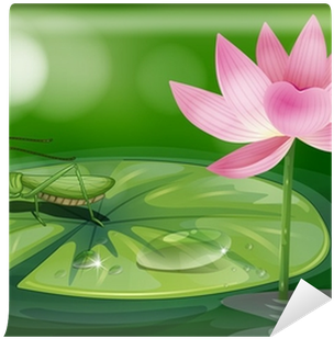 Pembe Bir Çiçeğin Yanında Waterlily Üzerinde Bir Çekirge - Illustration Of A Frog Above The Wat Greeting Card (400x400)