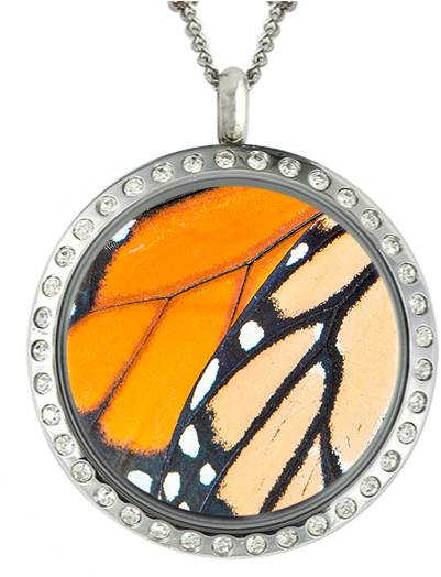 Butterfly Wing Orange & Black In Locket - Hanukkah Gifts Fashion Jewelry Necklaces In Judaica (625x626)